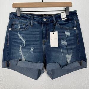Judy Blue Mid Rise Distressed Denim Jean Stretch Shorts NWT Size Large